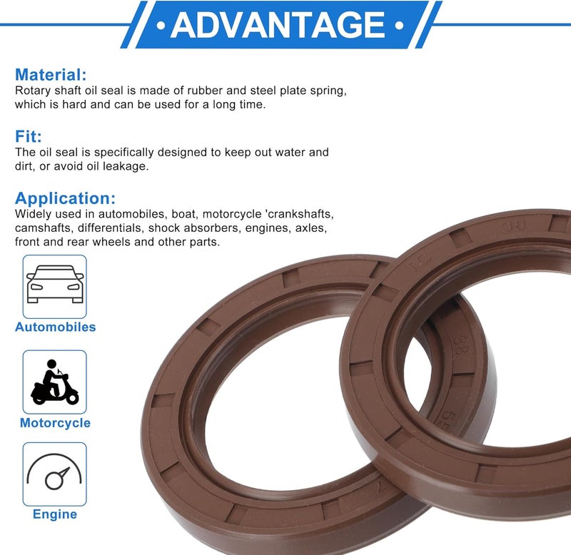 VekAuto Universal Oil Seal TC Double Lip W Steel Spring Seal Ring Rotary Shaft Seal 38x55x7mm High Pressure FKM Rubber Brown 2 Pcs - Image 4